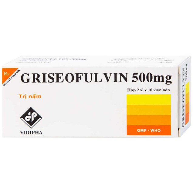 Thuốc Griseofulvin 500mg Vidipha điều trị nhiễm trùng nấm da, tóc (2 vỉ x 10 viên)