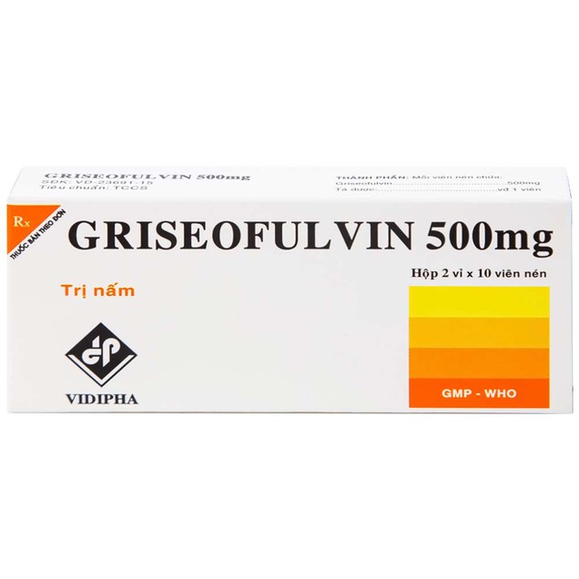 Thuốc Griseofulvin 500mg Vidipha điều trị nhiễm trùng nấm da, tóc (2 vỉ x 10 viên)
