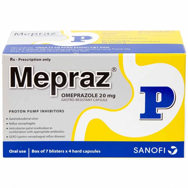 Thuốc Mepraz 20mg Sanofi điều trị ngắn hạn loét tá tràng tiến triển (7 vỉ x 4 viên)