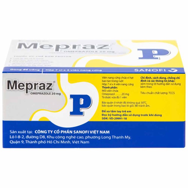 Thuốc Mepraz 20mg Sanofi điều trị ngắn hạn loét tá tràng tiến triển (7 vỉ x 4 viên)