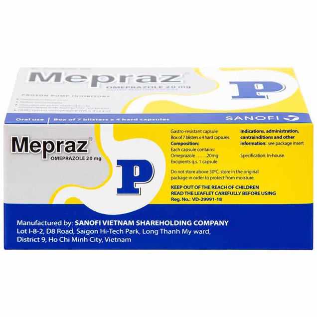 Thuốc Mepraz 20mg Sanofi điều trị ngắn hạn loét tá tràng tiến triển (7 vỉ x 4 viên)