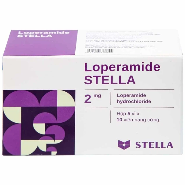 Thuốc Loperamide Stella 2mg hỗ trợ giảm triệu chứng tiêu chảy (5 vỉ x 10 viên)