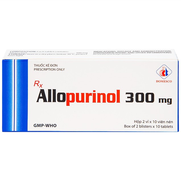 Thuốc Allopurinol 300mg Domesco điều trị tăng acid uric máu (20 viên)
