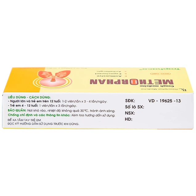 Thuốc ho Methorphan Traphaco hỗ trợ điều trị ho khan, ho có đờm (2 vỉ x 10 viên)