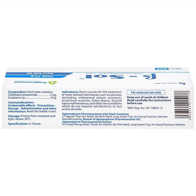 Kem bôi B-Sol Agimexpharm điều trị vẩy nến, viêm da (10g)