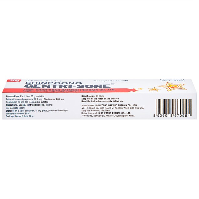 Thuốc Gentrisone ShinPoong Deawoo điều trị viêm da dị ứng (20g)