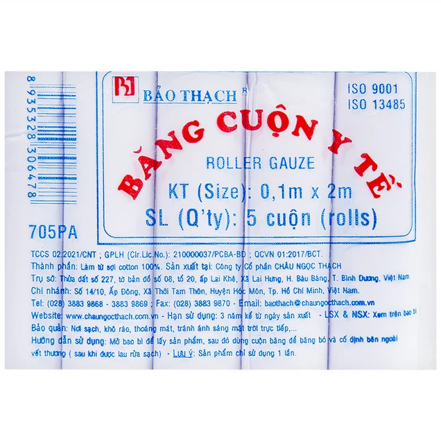 Băng cuộn y tế Bảo Thạch dùng để băng vết thương (0.1m x 2m - 5 cuộn)