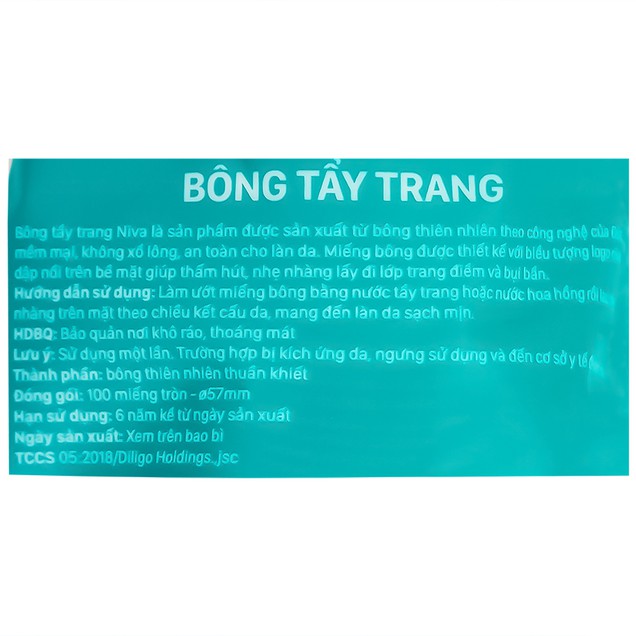 Bông tẩy trang Niva dạng tròn làm sạch da mặt, không gây kích ứng da (100 miếng)