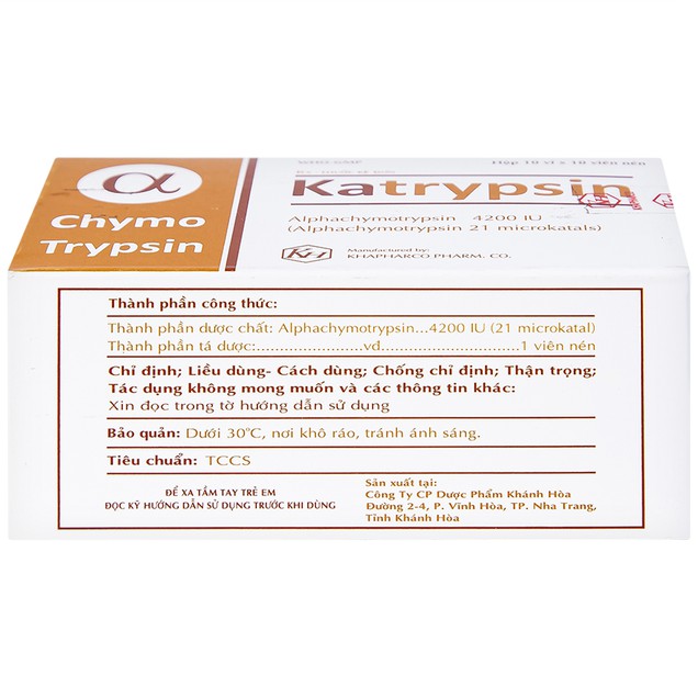 Thuốc Katrypsin 4200iu Khánh Hòa điều trị phù nề sau chấn thương (10 vỉ x 15 viên)