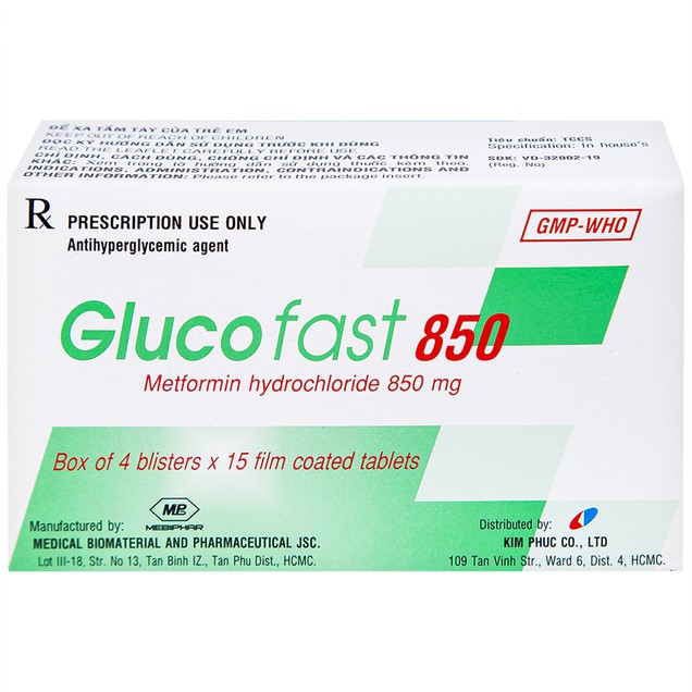 Thuốc Glucofast 850mg Mebiphar điều trị tiểu đường type 2 (4 vỉ x 15 viên)