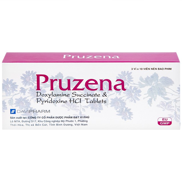 Thuốc Pruzena 10mg Đạt Vi Phú điều trị buồn nôn và nôn mửa trong thai kỳ (3 vỉ x 10 viên)