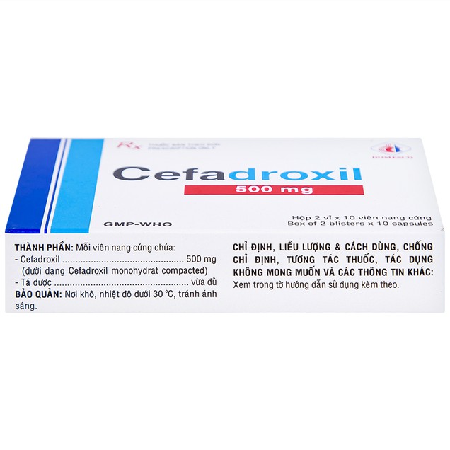 Thuốc Cefadroxil 500mg Domesco điều trị nhiễm khuẩn đường tiết niệu (2 vỉ x 10 viên)