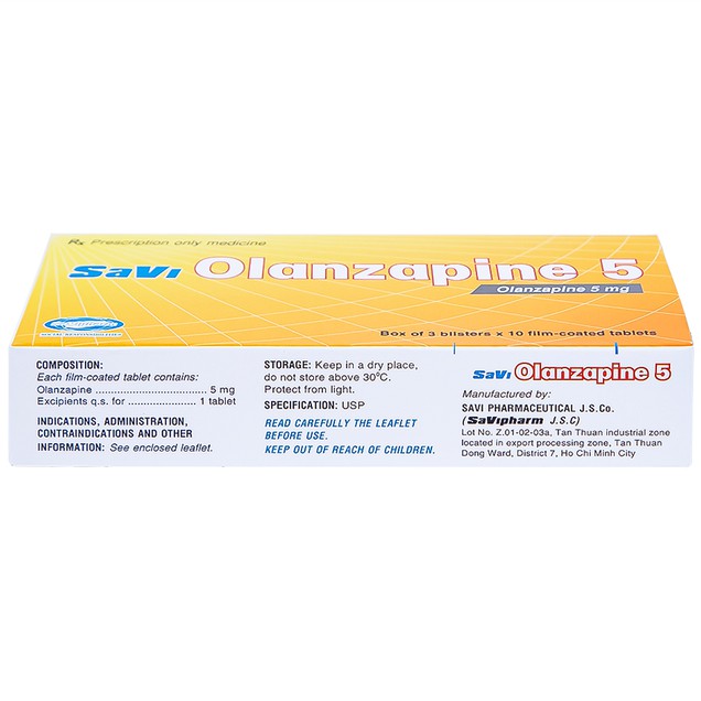 Thuốc Savi Olanzapine 5mg điều trị tâm thần phân liệt (3 vỉ x 10 viên)