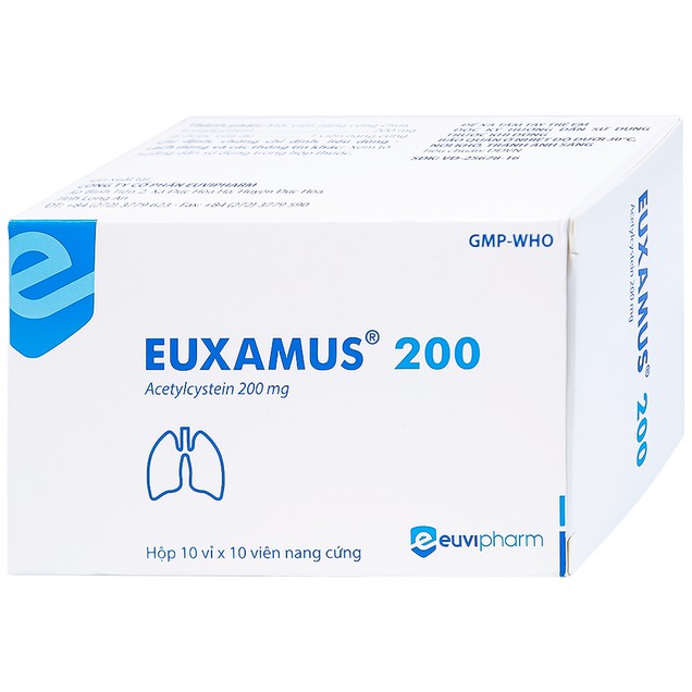 Thuốc Euxamus 200mg Euvipharm hỗ trợ tiêu chất nhầy, giải độc paracetamol (100 viên)