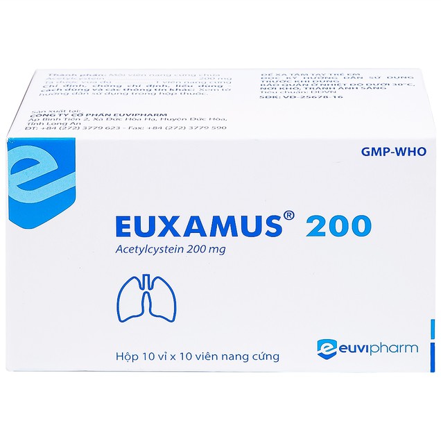 Thuốc Euxamus 200mg Euvipharm hỗ trợ tiêu chất nhầy, giải độc paracetamol (100 viên)