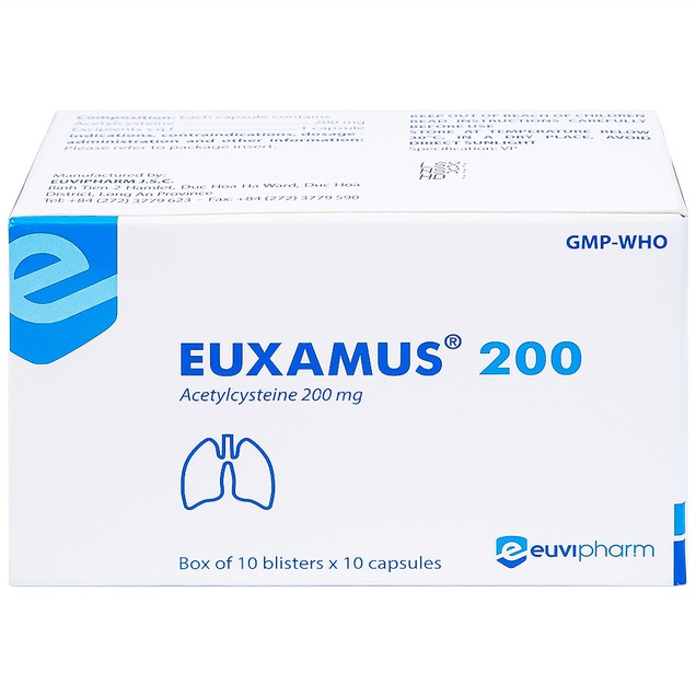 Thuốc Euxamus 200mg Euvipharm hỗ trợ tiêu chất nhầy, giải độc paracetamol (100 viên)