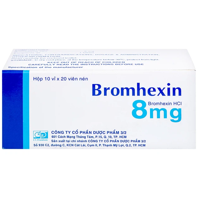 Thuốc Bromhexin 8mg Dược 3-2 hỗ trợ tan đờm trong viêm khí phế quản (200 viên)