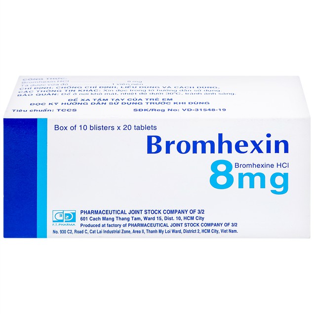 Thuốc Bromhexin 8mg Dược 3-2 hỗ trợ tan đờm trong viêm khí phế quản (200 viên)