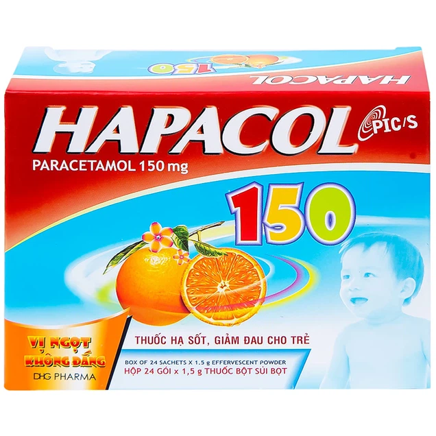 Thuốc Hapacol 150mg DHG vị cam hỗ trợ giảm đau, hạ sốt cho trẻ (24 gói x 1.5g)