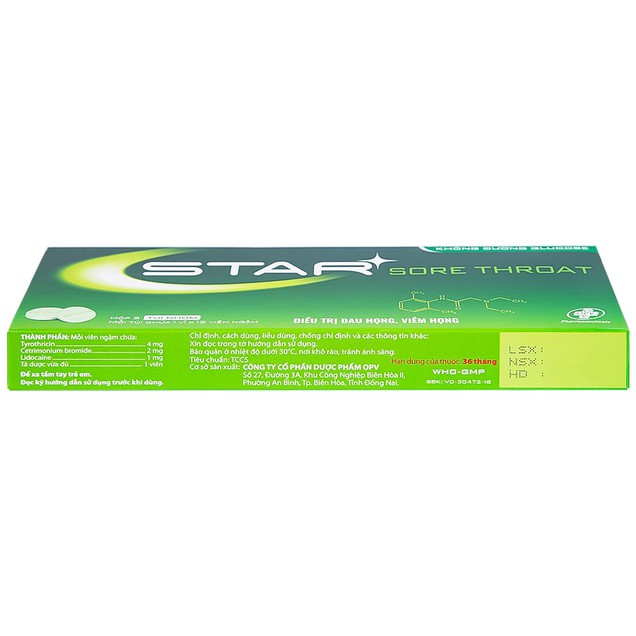 Viên ngậm Star Sore Throat OPV không đường giảm đau họng, viêm họng (24 viên)