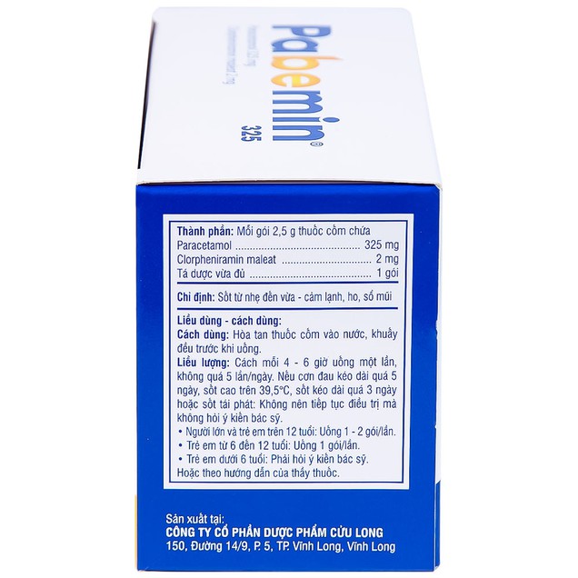 Thuốc Pabemin 325mg Pharimexco giúp giảm đau hạ sốt (30 gói)