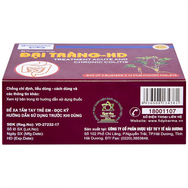 Thuốc Đại Tràng HD điều trị viêm đại tràng cấp và mạn tính (60 viên)