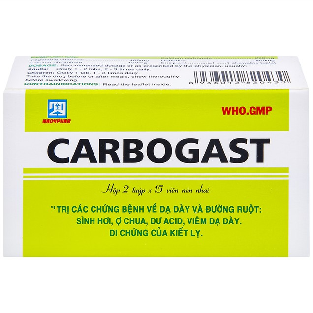 Thuốc Carbogast Nadyphar điều trị chứng bệnh về dạ dày và đường ruột (2 tuýp x 15 viên)