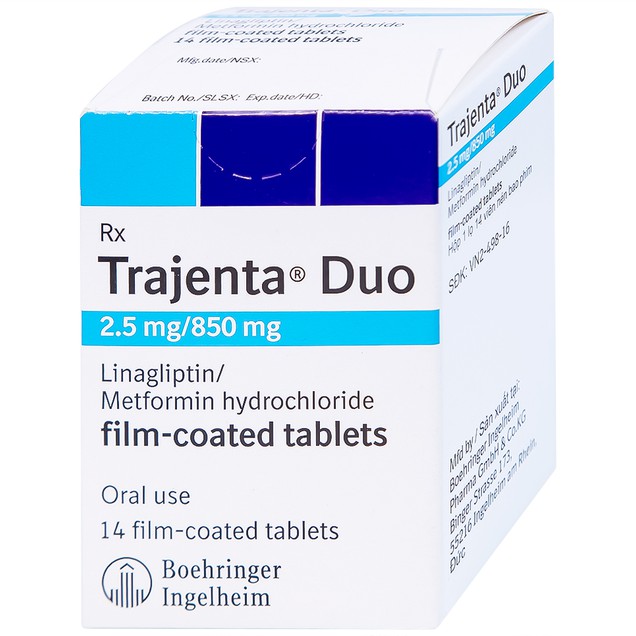 Thuốc Trajenta Duo 2.5mg/850mg Boehringer hỗ trợ điều trị tiểu đường type 2 (14 viên)