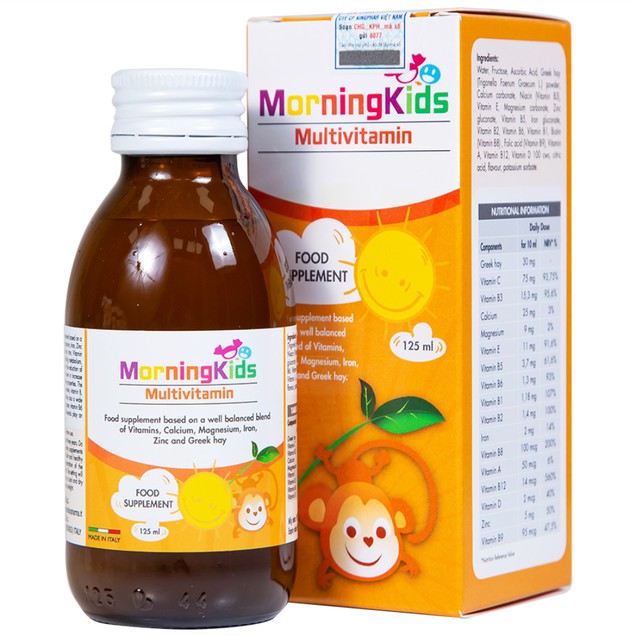 Siro MorningKids Multivitamin hỗ trợ bổ sung vitamin và khoáng chất cho cơ thể (125ml)