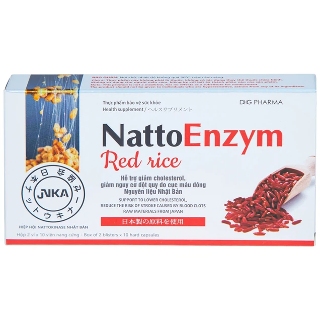 Viên uống NattoEnzym Red Rice DHG hỗ trợ giảm cholesterol máu, làm tan cục máu đông (20 viên)