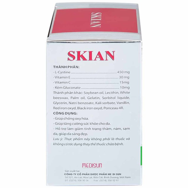 Viên uống Skian Medisun giúp chống oxy hóa, tăng cường sức khỏe cho da (60 viên)