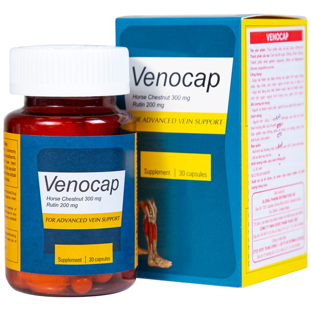 Viên uống Venocap Global Pharm giúp cải thiện các triệu chứng suy giãn tĩnh mạch, trĩ (30 viên)