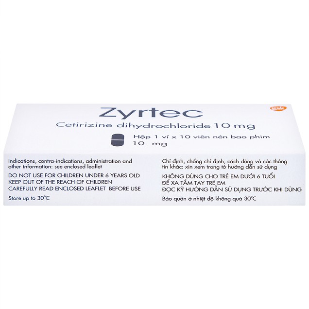 Thuốc Zyrtec 10mg GSK hỗ trợ điều trị mày đay, viêm mũi dị ứng (1 vỉ x 10 viên)
