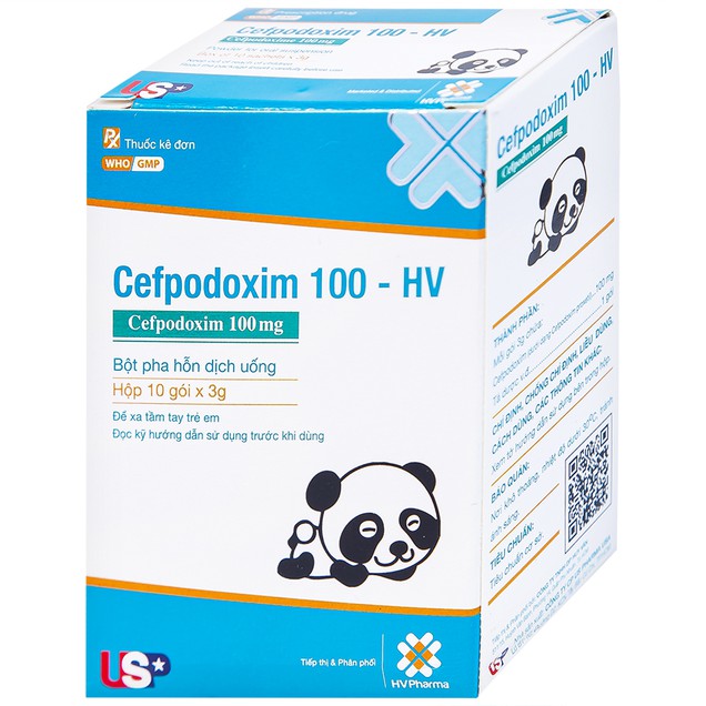 Thuốc bột pha Cefpodoxim 100-HV USP điều trị các bệnh nhiễm khuẩn (10 gói)