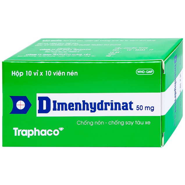 Thuốc Dimenhydrinat 50mg Traphaco chống nôn, chống say tàu xe (100 viên)
