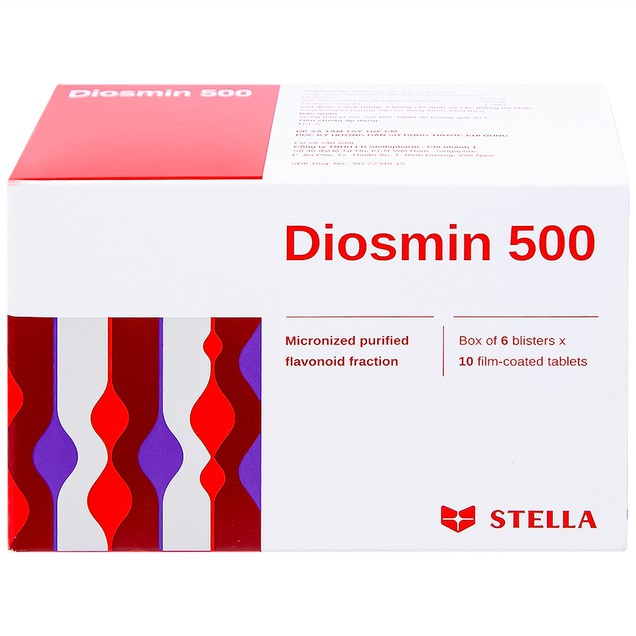 Thuốc Diosmin 500 Stella điều trị suy tĩnh mạch, mạch bạch huyết (6 vỉ x 10 viên)