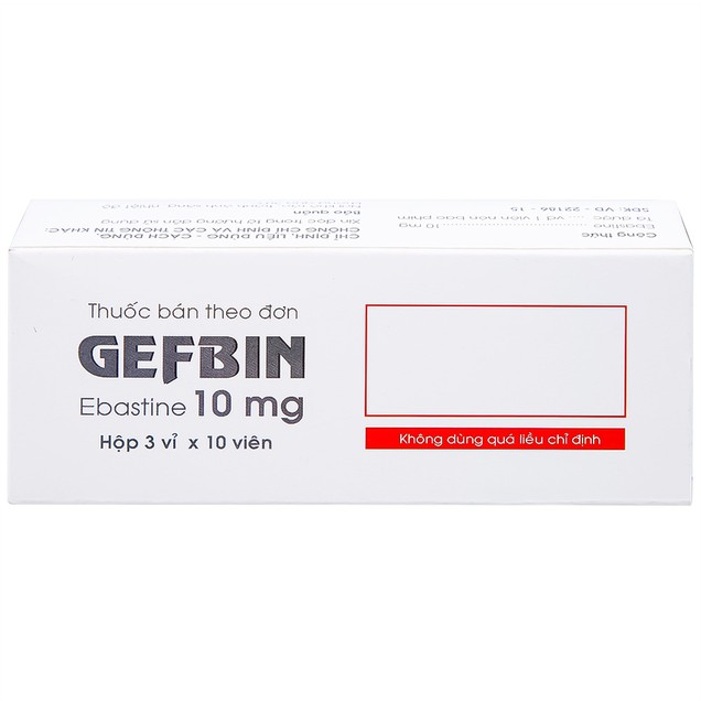 Thuốc Gefbin 10mg Medisun điều trị viêm mũi, mề đay (3 vỉ x 10 viên)