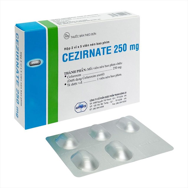 Thuốc Cezirnate 250mg Uphace điều trị nhiễm khuẩn hô hấp (2 vỉ x 5 viên)