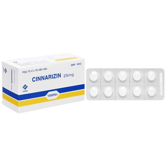 Thuốc Cinnarizin 25mg Vidipha hỗ trợ điều trị rối loạn tiền đình, phòng say tàu xe (100 viên)