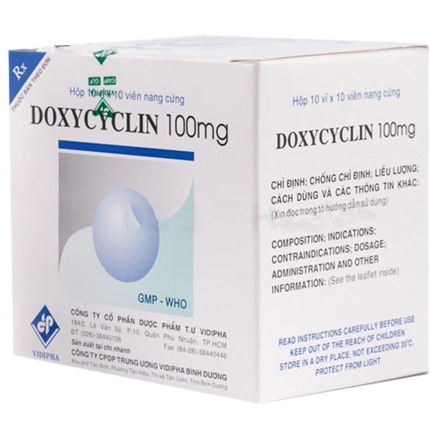 Thuốc Doxycyclin 100mg Vidipha điều trị nhiễm khuẩn đường hô hấp (10 vỉ x 10 viên)