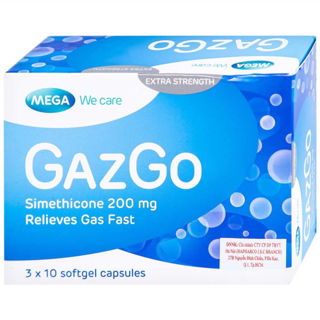 Thuốc GazGo 200mg MEGA We care điều trị chướng bụng và đầy hơi (30 viên)