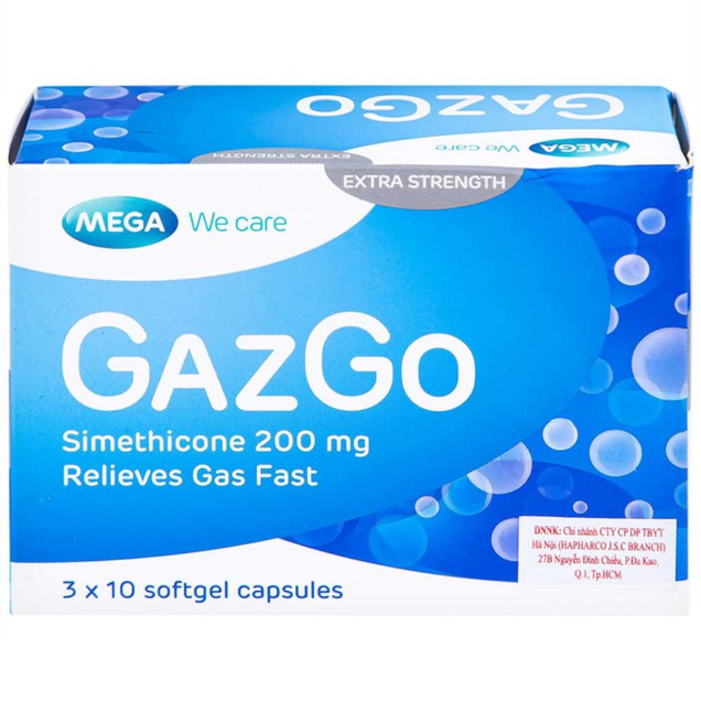 Thuốc GazGo 200mg MEGA We care điều trị chướng bụng và đầy hơi (30 viên)
