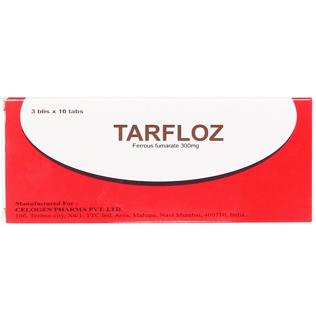 Thuốc Tarfloz 300mg Celogen điều trị thiếu máu do thiếu sắt (3 vỉ x 10 viên)